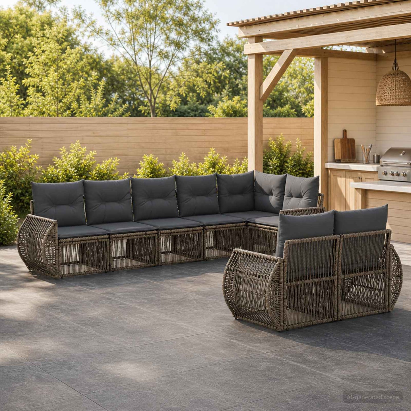Gartensofa-set 8 pcs Grau und Dunkelgrau Poly-Rattan