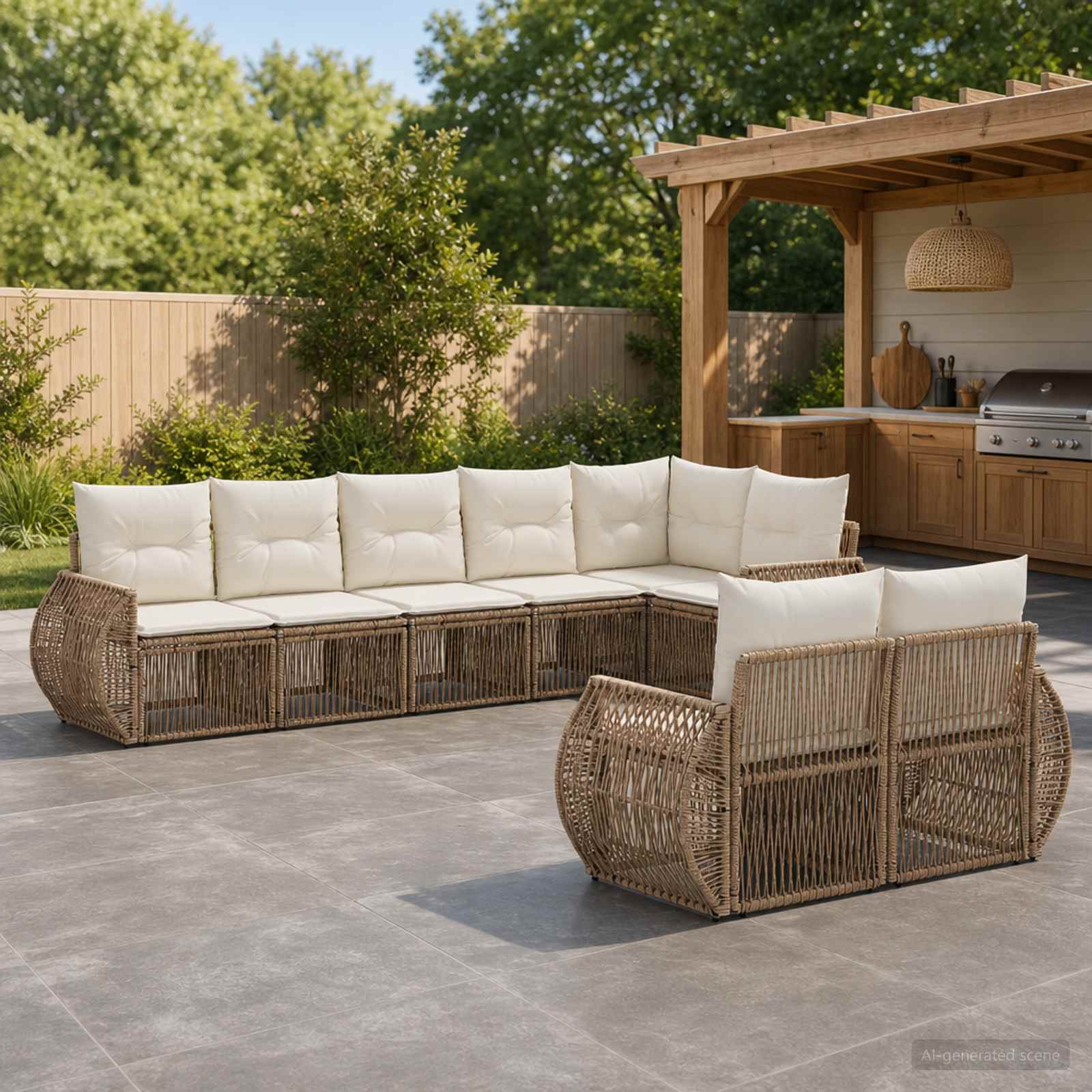 Gartensofa-set 8 pcs Beige und Cremeweiß Poly-Rattan
