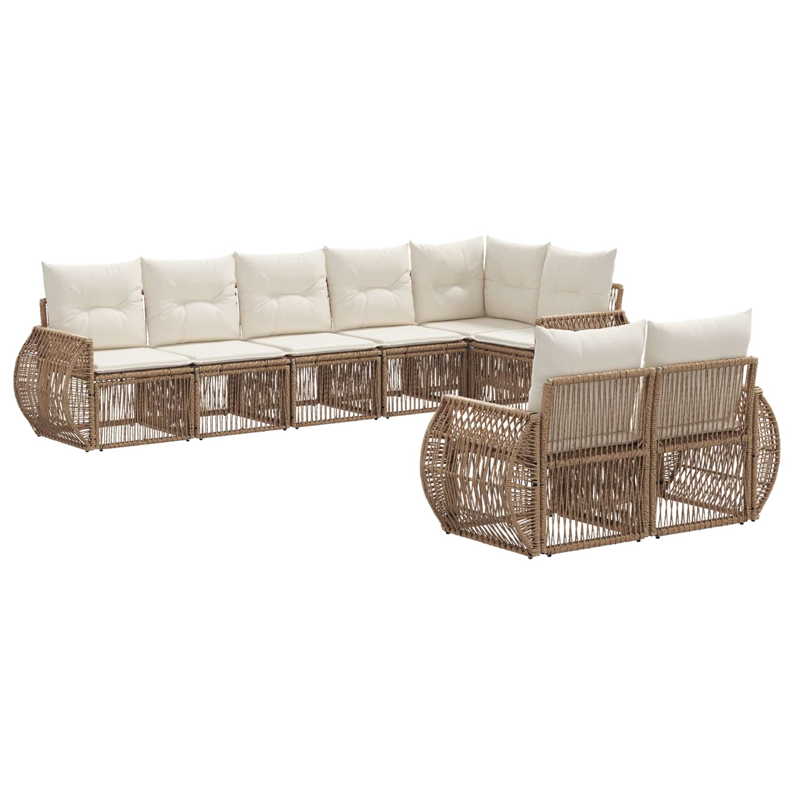 Gartensofa-set 8 pcs Beige und Cremeweiß Poly-Rattan