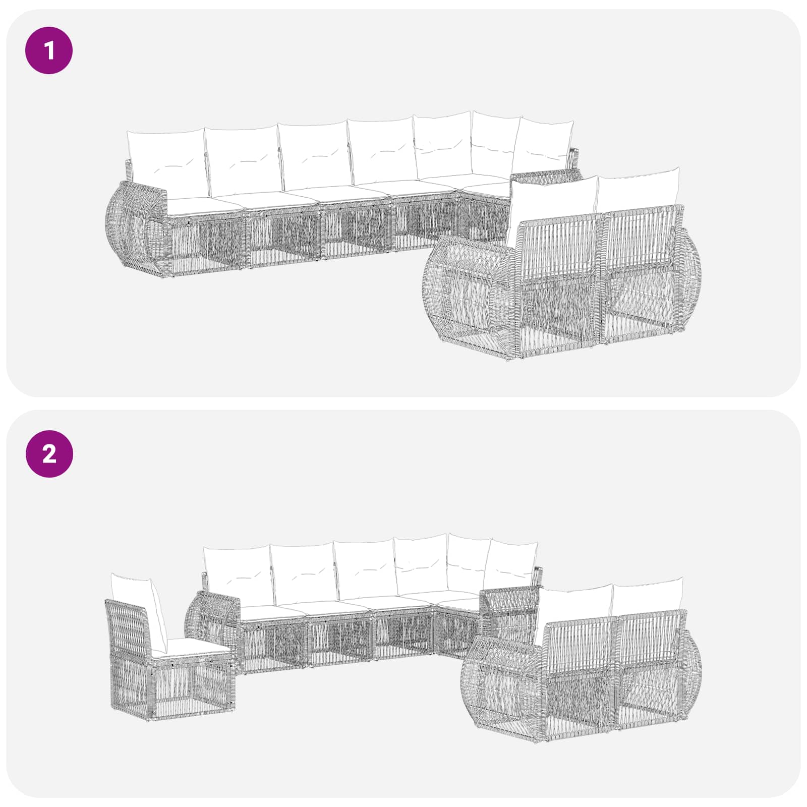 Gartensofa-set 8 pcs Beige und Cremeweiß Poly-Rattan