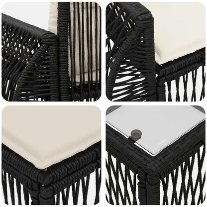 Gartensofa-set 9 stk. Schwarz und Cremeweiß Poly-Rattan
