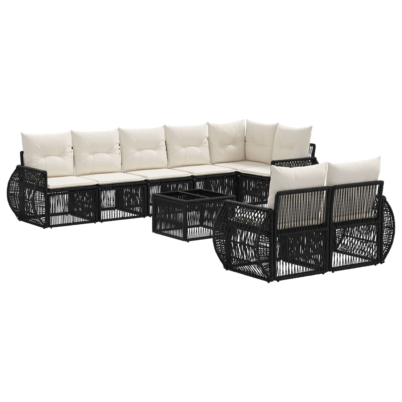 Gartensofa-set 9 pcs Schwarz und Cremeweiß Poly-Rattan