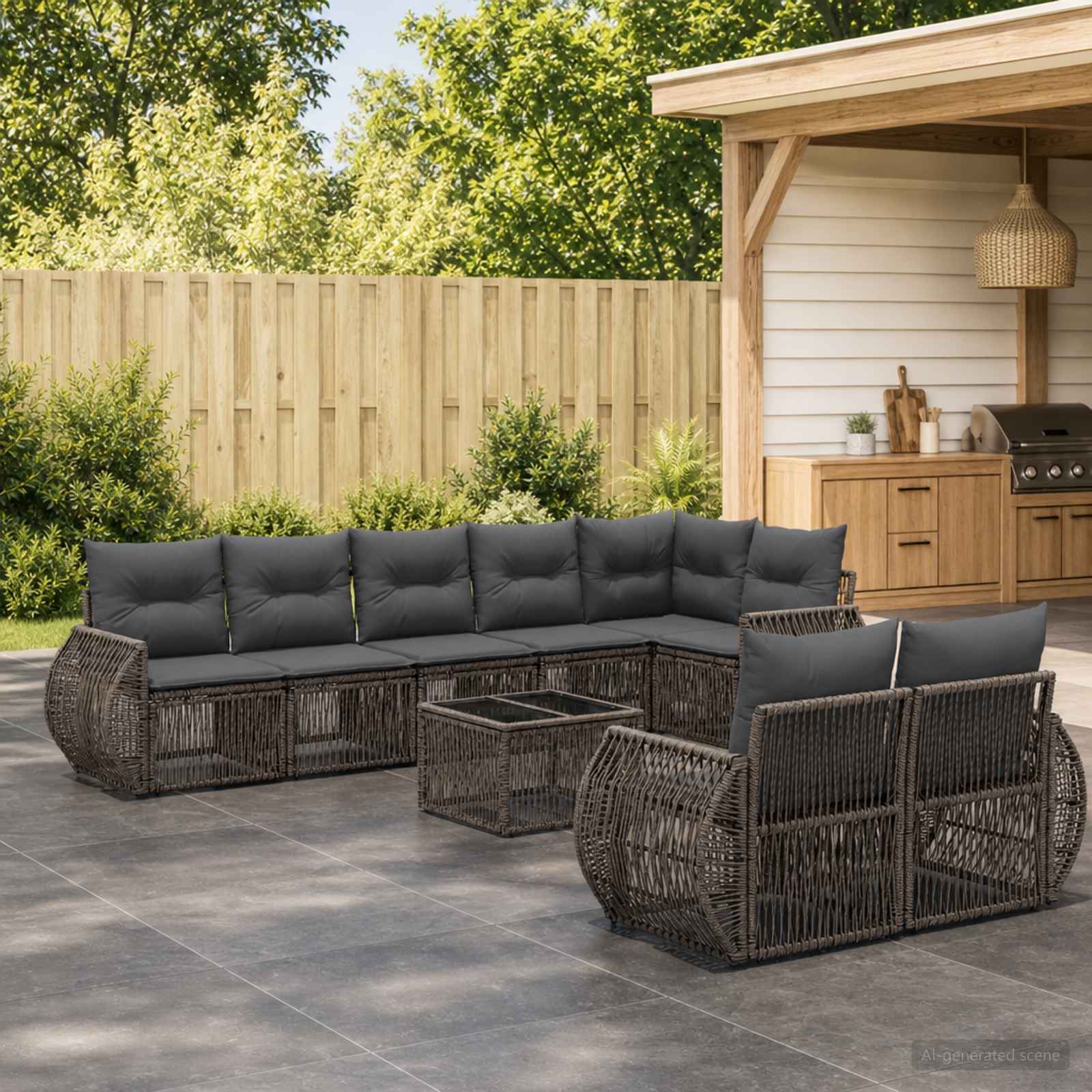 Gartensofa-set 9 stk. Grau und Dunkelgrau Poly-Rattan