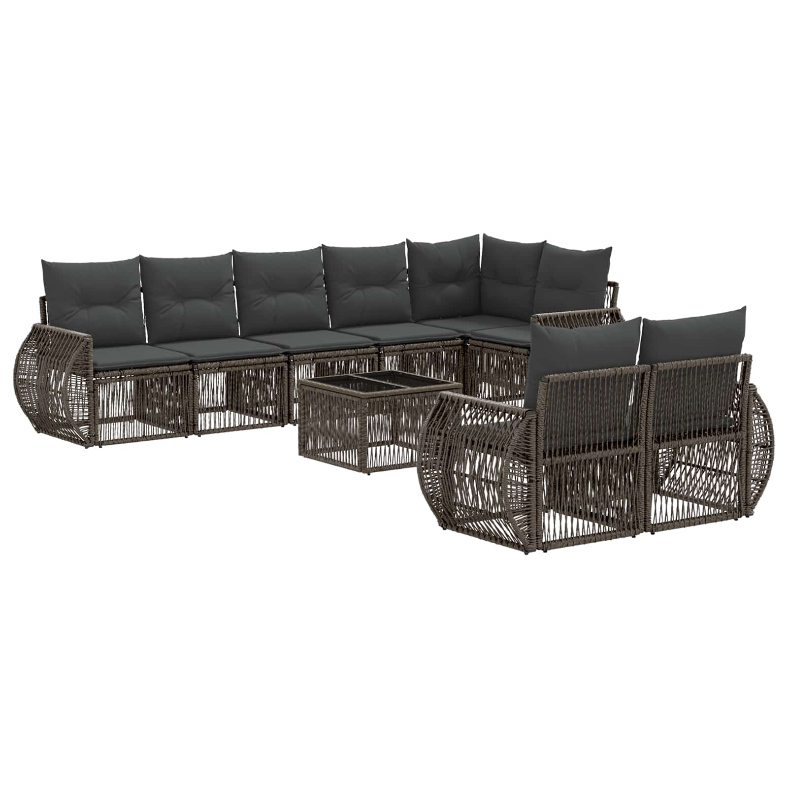 Gartensofa-set 9 stk. Grau und Dunkelgrau Poly-Rattan