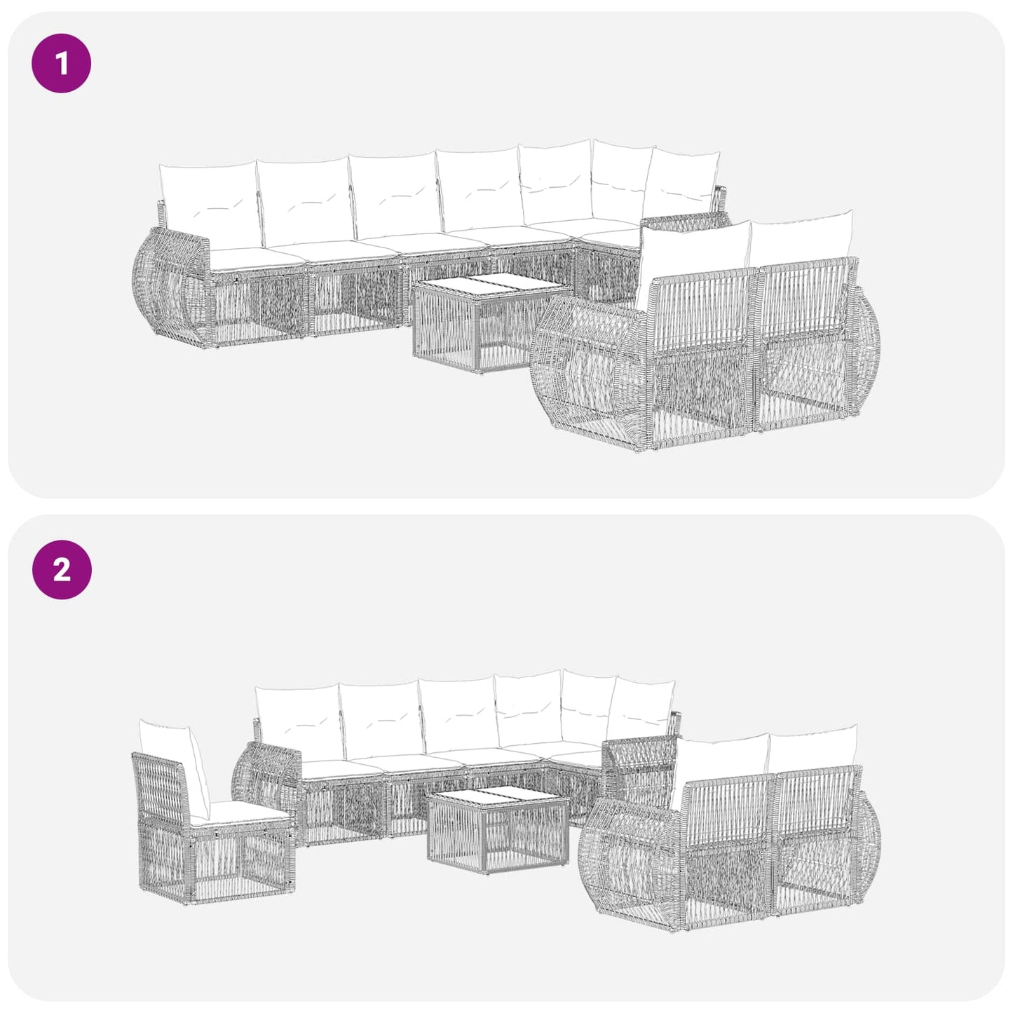 Gartensofa-set 9 stk. Grau und Dunkelgrau Poly-Rattan