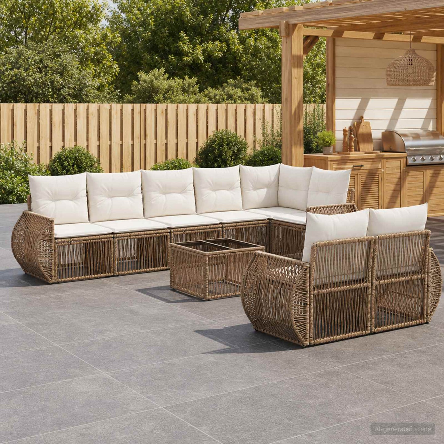 Gartensofa-set 9 pcs Beige und Cremeweiß Poly-Rattan
