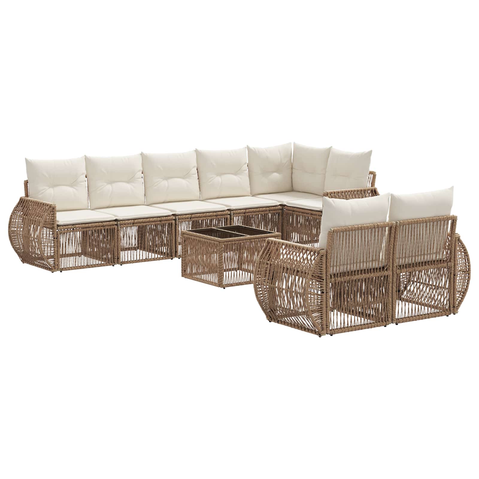 Gartensofa-set 9 pcs Beige und Cremeweiß Poly-Rattan