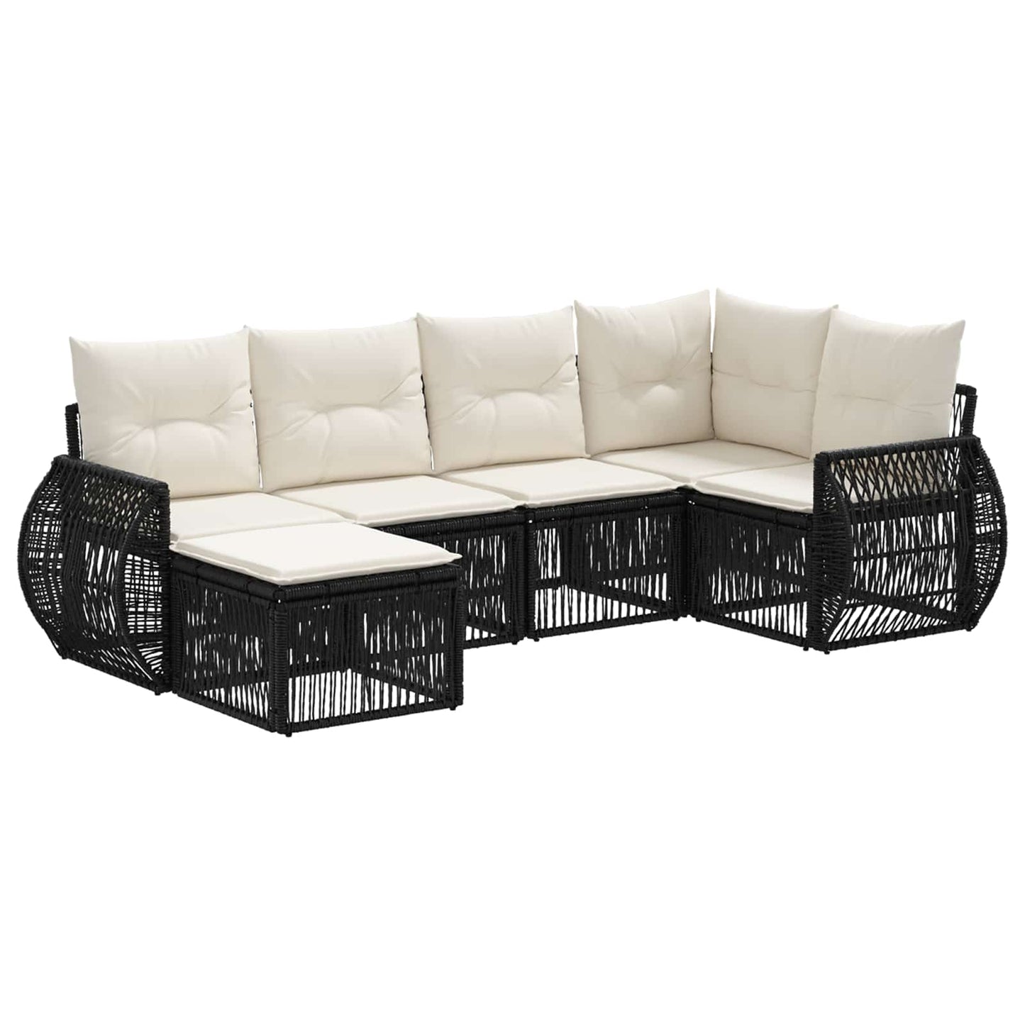 Gartensofa-set 6 stk. Schwarz und Cremeweiß Poly-Rattan