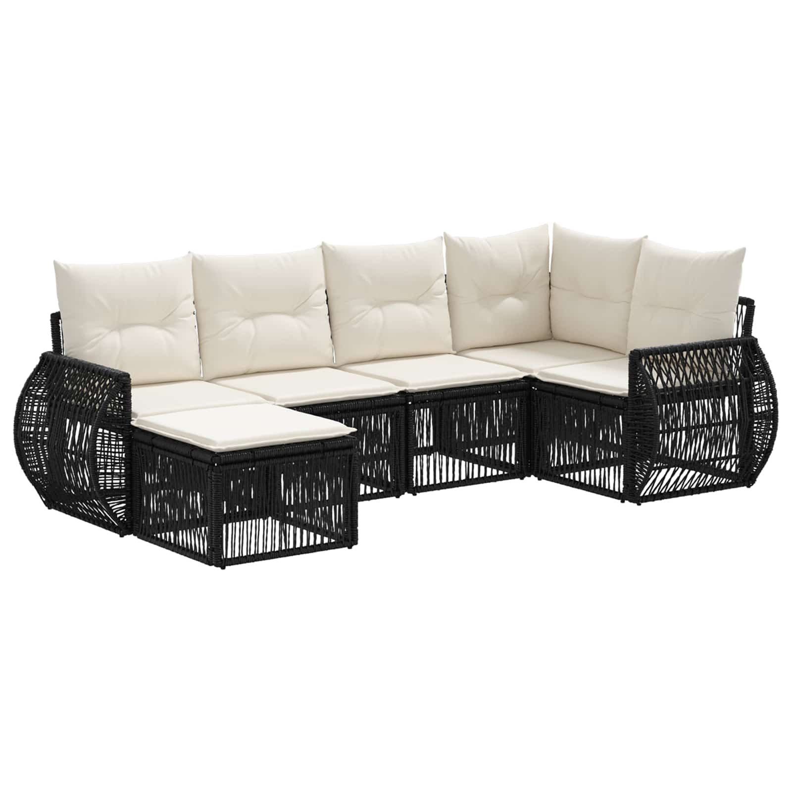 Gartensofa-set 6 stk. Schwarz und Cremeweiß Poly-Rattan