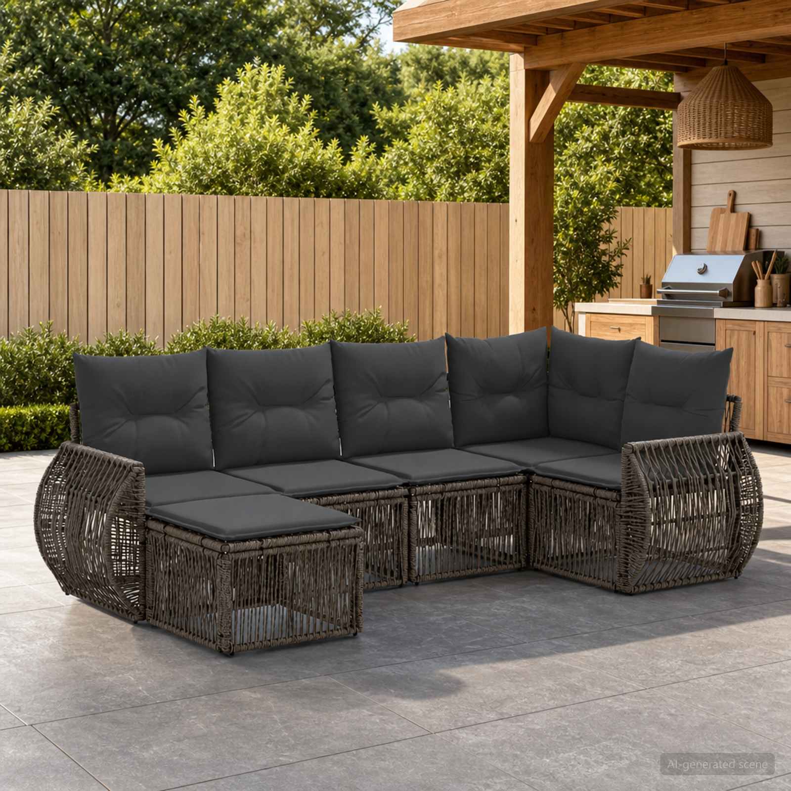 Gartensofa-set 6 stk. Grau und Dunkelgrau Poly-Rattan