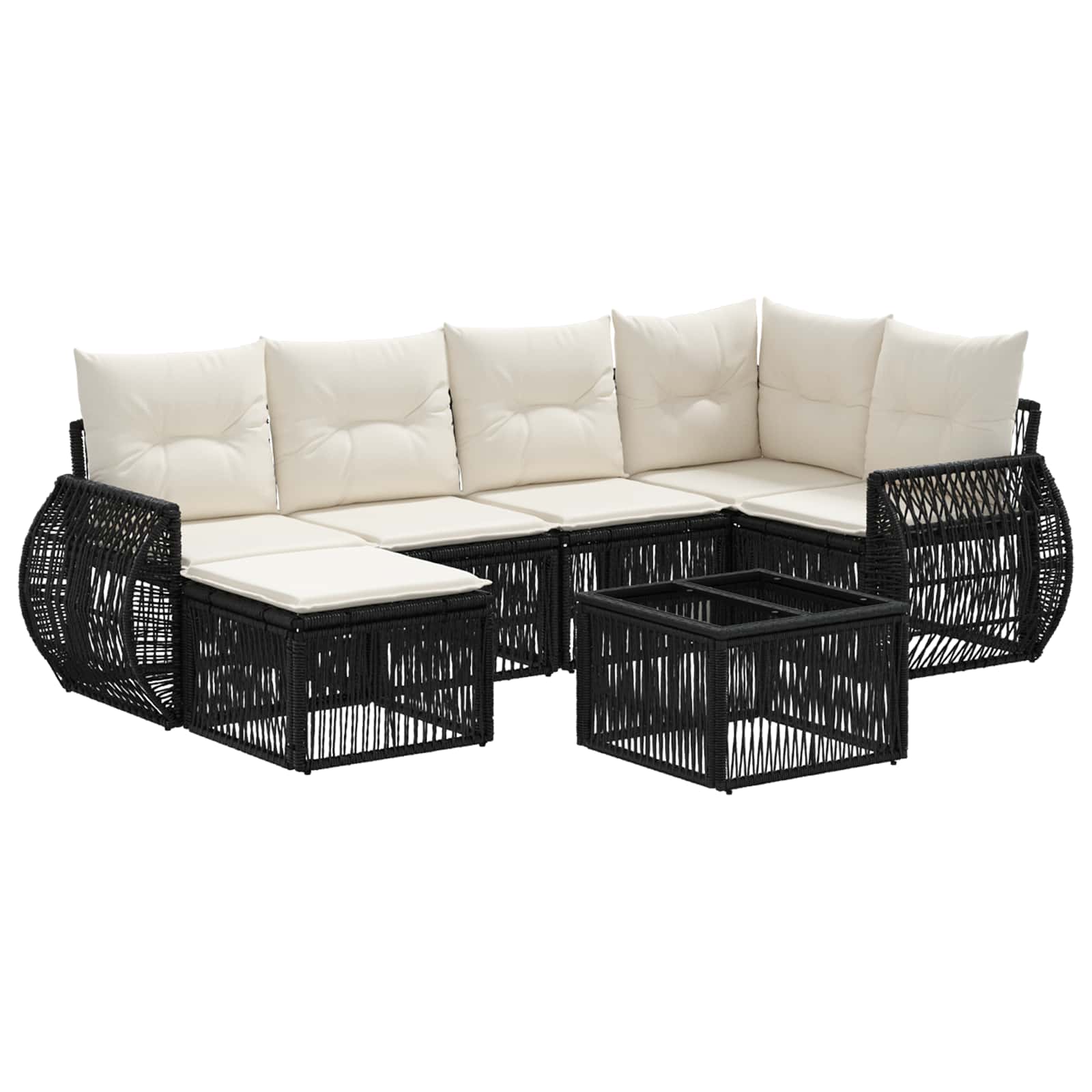 Gartensofa-set 7 stk. Schwarz und Cremeweiß Poly-Rattan
