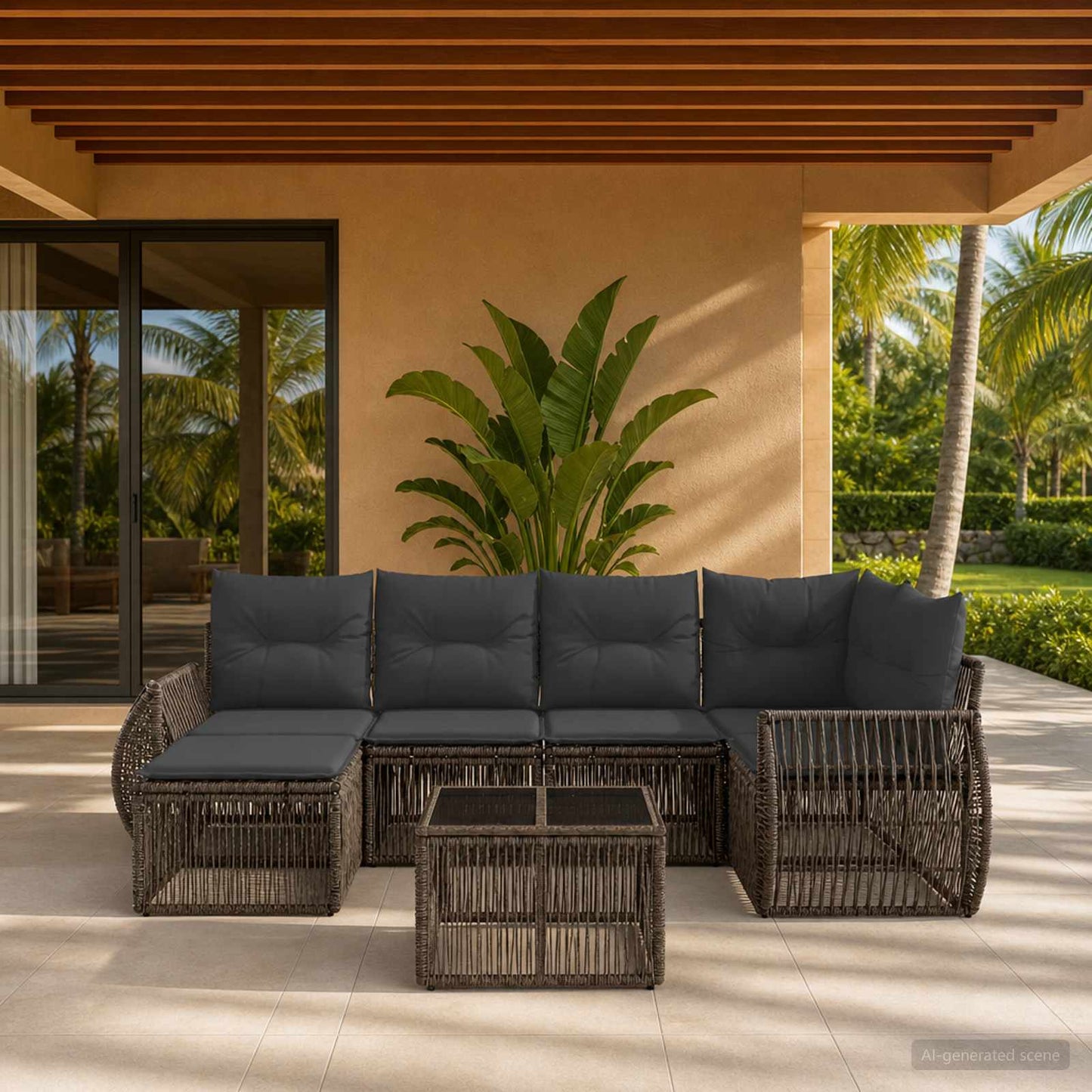 Gartensofa-set 7 stk. Grau und Dunkelgrau Poly-Rattan