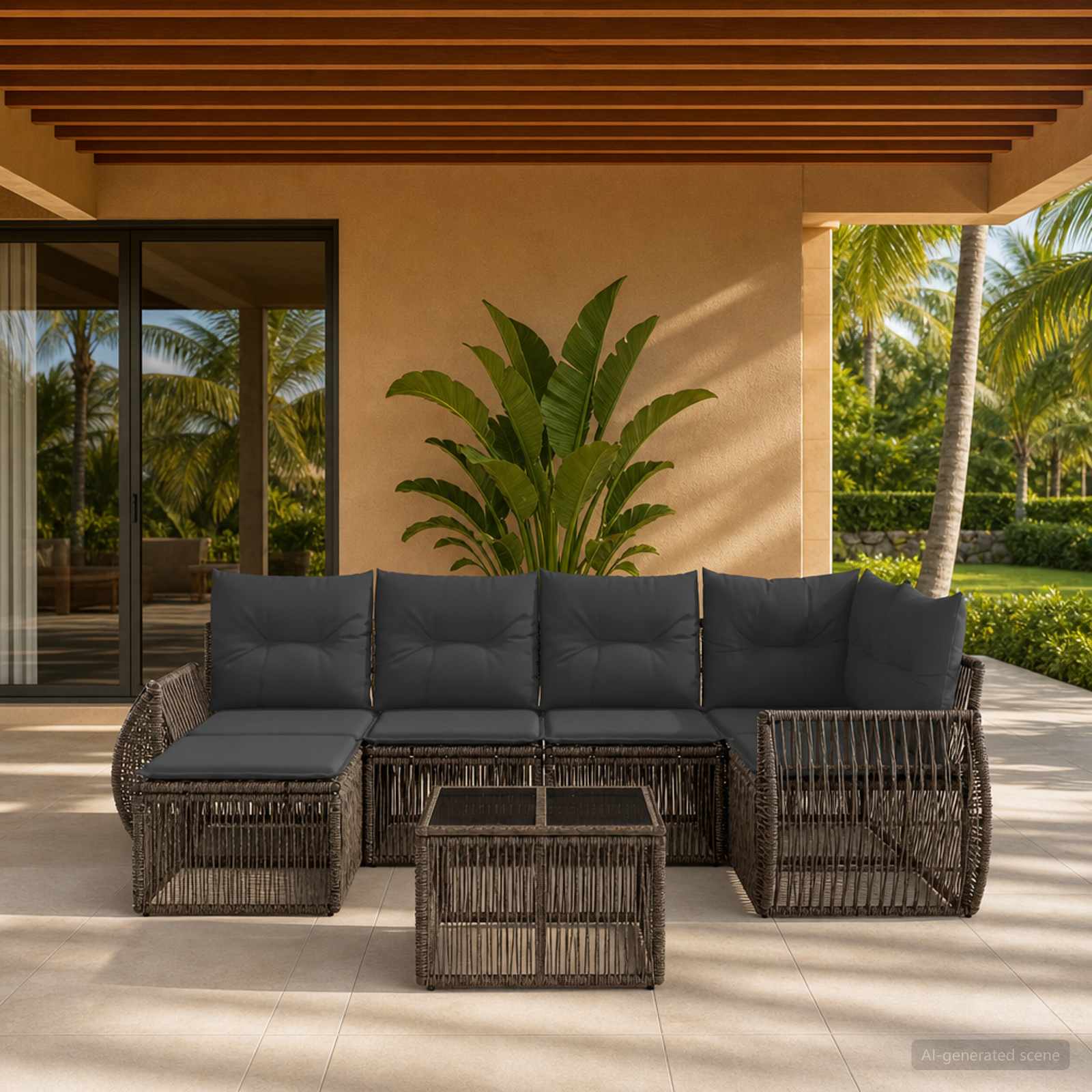 Gartensofa-set 7 stk. Grau und Dunkelgrau Poly-Rattan