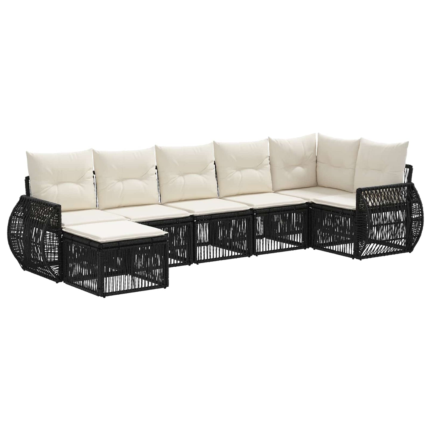 Gartensofa-set 7 pcs Schwarz und Cremeweiß Poly-Rattan