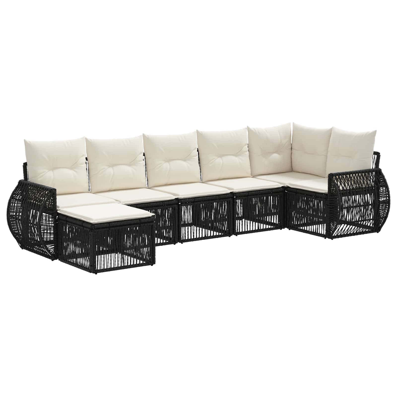 Gartensofa-set 7 pcs Schwarz und Cremeweiß Poly-Rattan