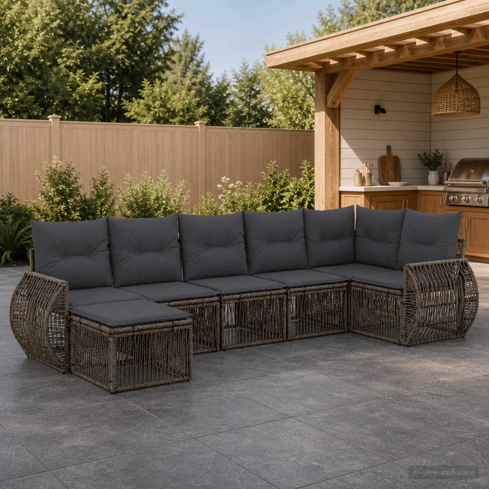 Gartensofa-set 7 pcs Grau und Dunkelgrau Poly-Rattan