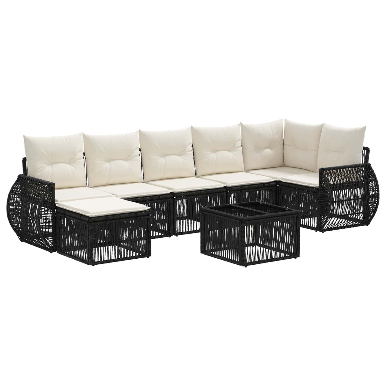 Gartensofa-set 8 pcs Schwarz und Cremeweiß Poly-Rattan