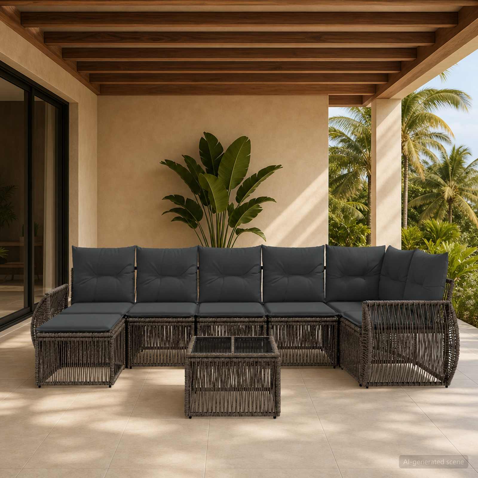 Gartensofa-set 8 stk. Grau und Dunkelgrau Poly-Rattan