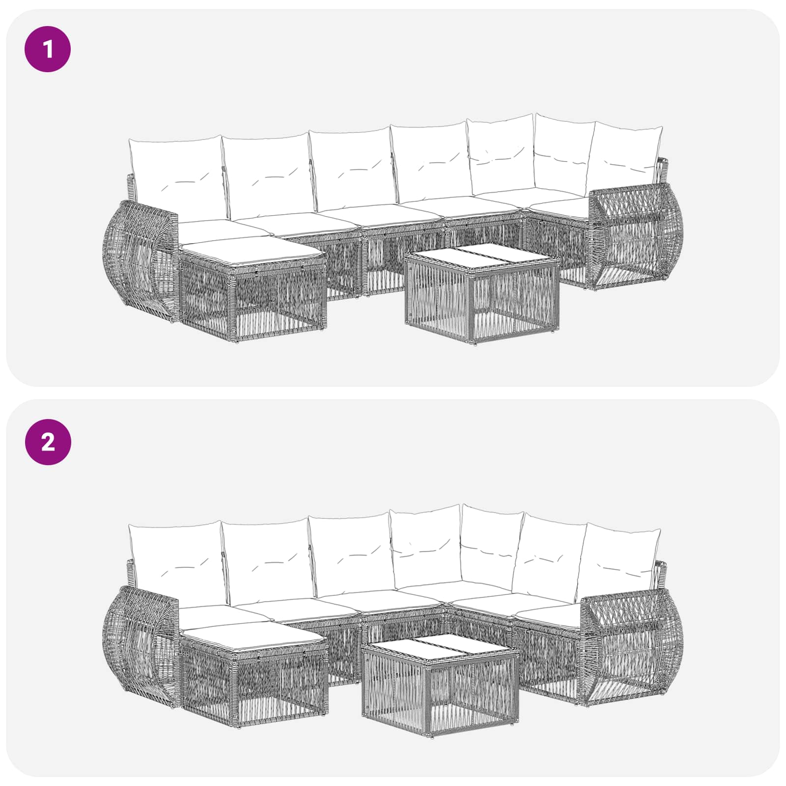 Gartensofa-set 8 stk. Grau und Dunkelgrau Poly-Rattan
