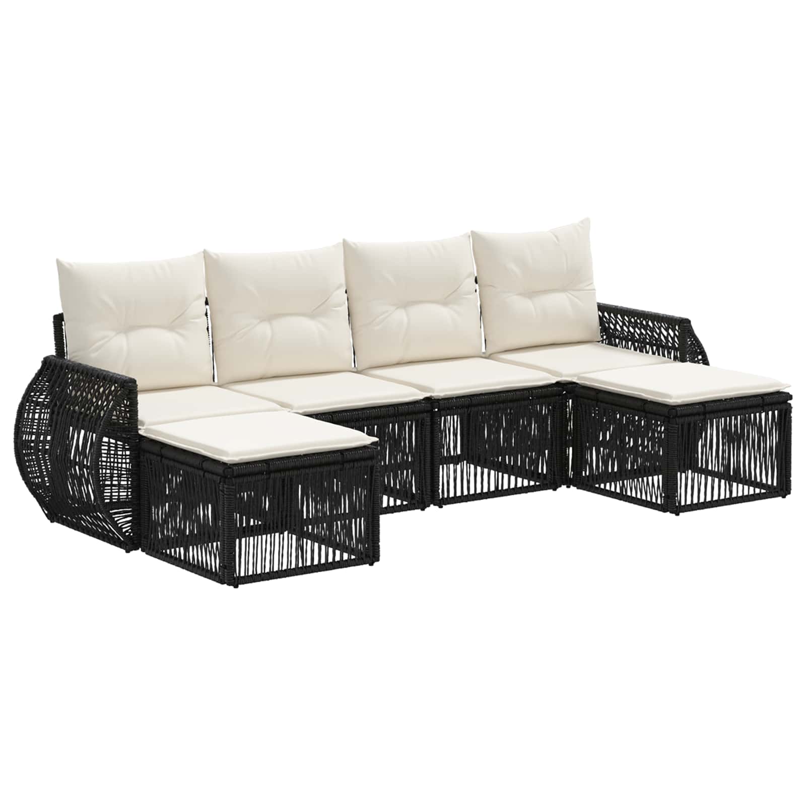 Gartensofa-set 6 pcs Schwarz und Cremeweiß Poly-Rattan