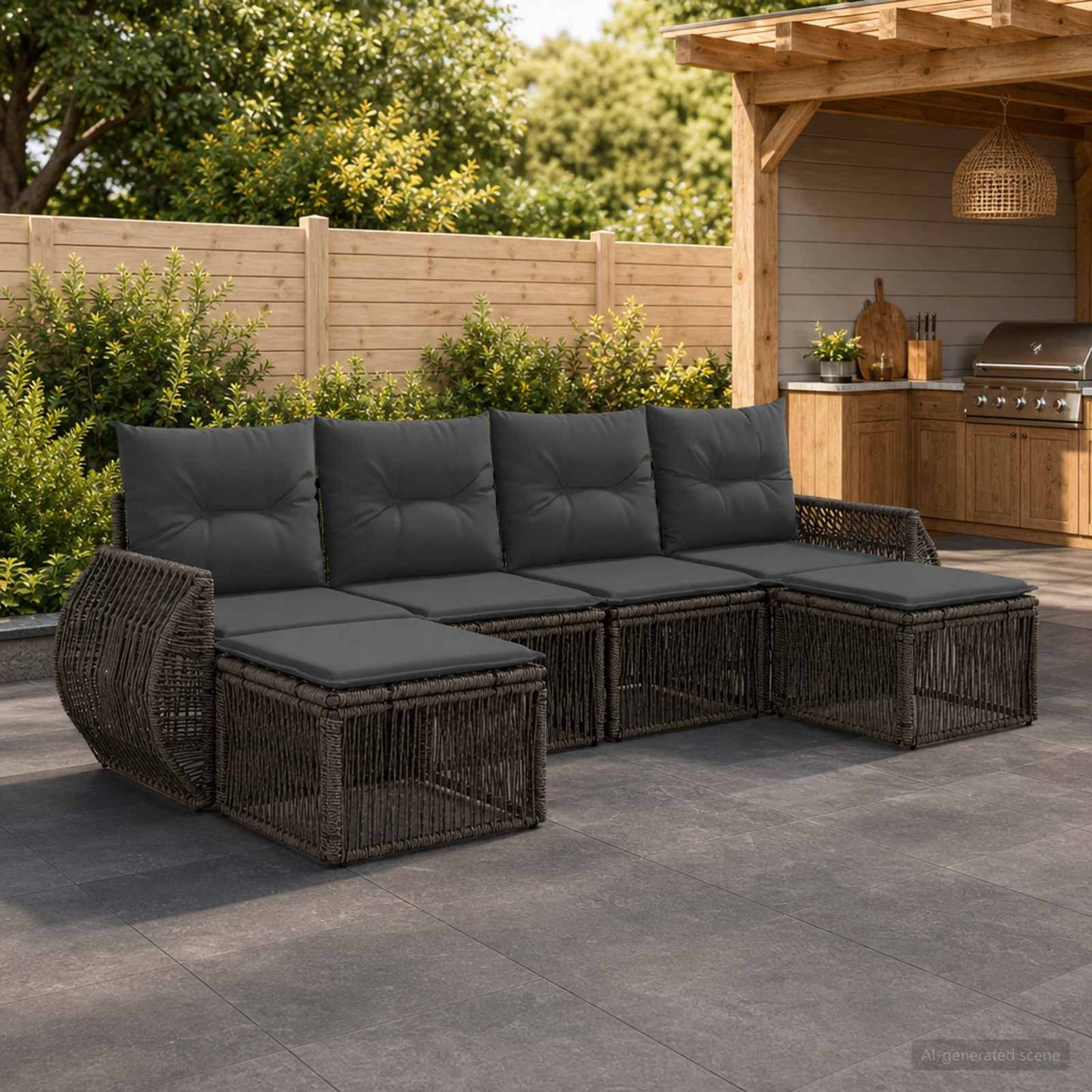 Gartensofa-set 6 stk. Grau und Dunkelgrau Poly-Rattan