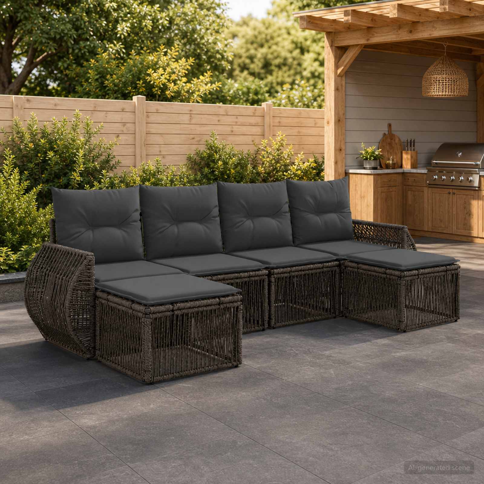 Gartensofa-set 6 stk. Grau und Dunkelgrau Poly-Rattan