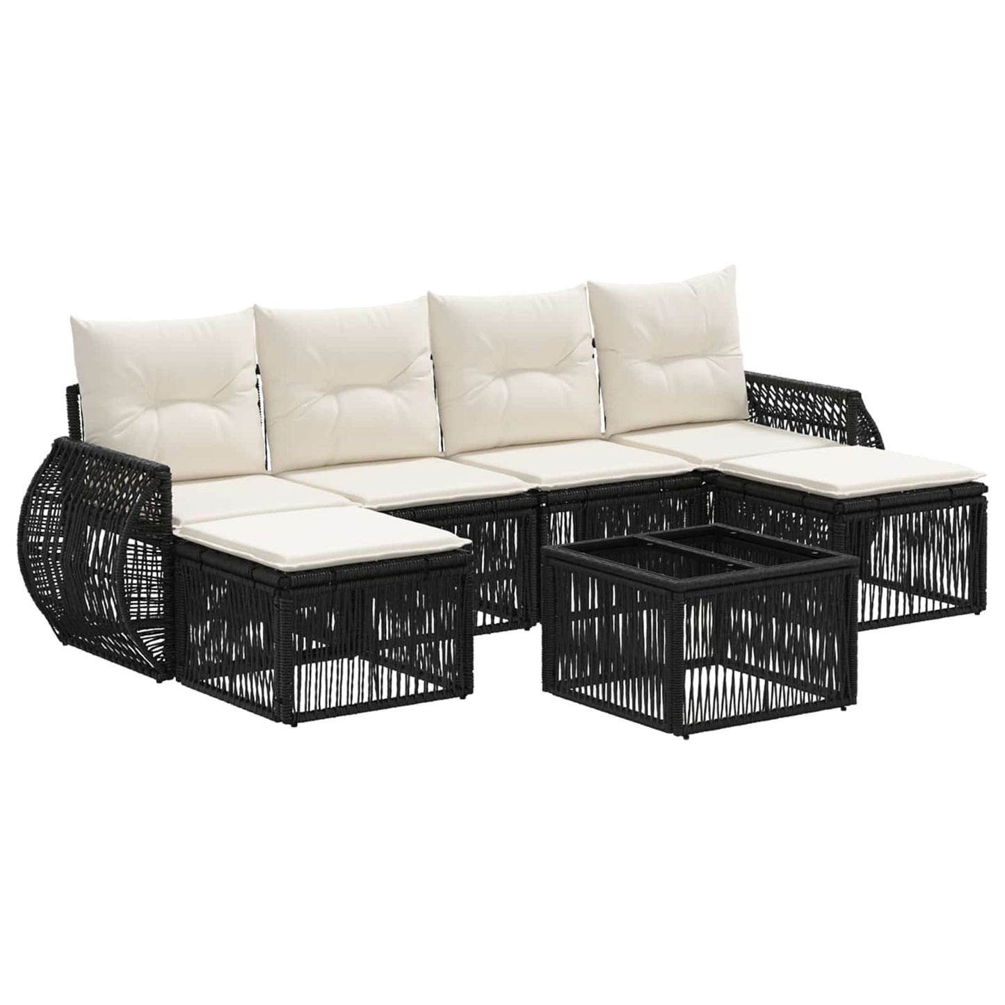 Gartensofa-set 7 stk. Schwarz und Cremeweiß Poly-Rattan