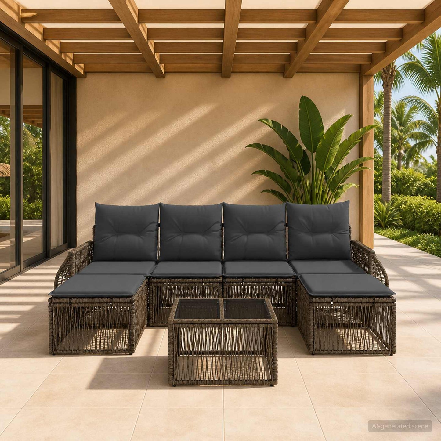 Gartensofa-set 7 stk. Grau und Dunkelgrau Poly-Rattan