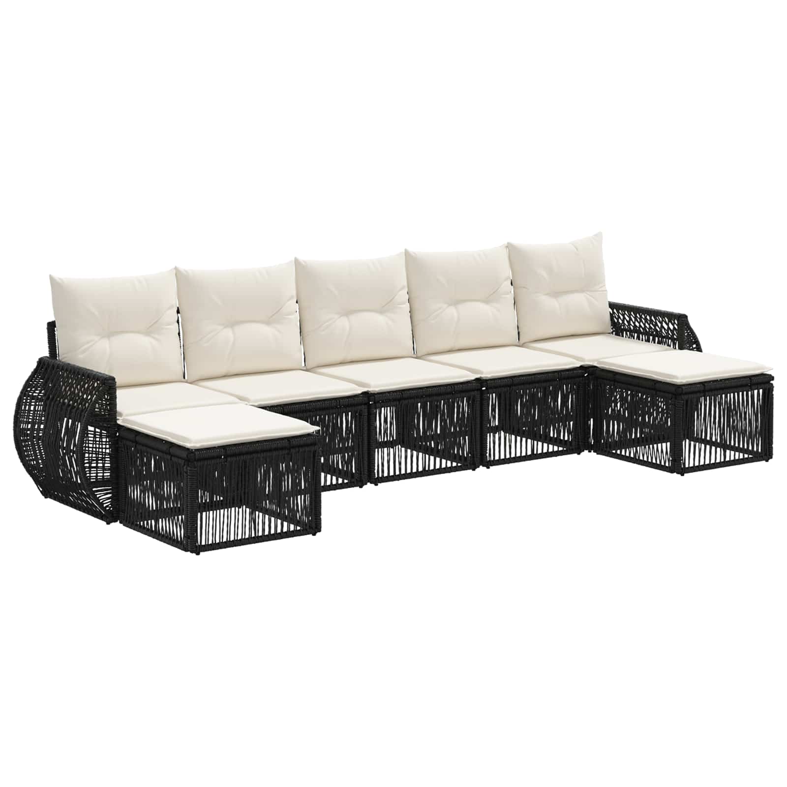 Gartensofa-set 7 stk. Schwarz und Cremeweiß Poly-Rattan