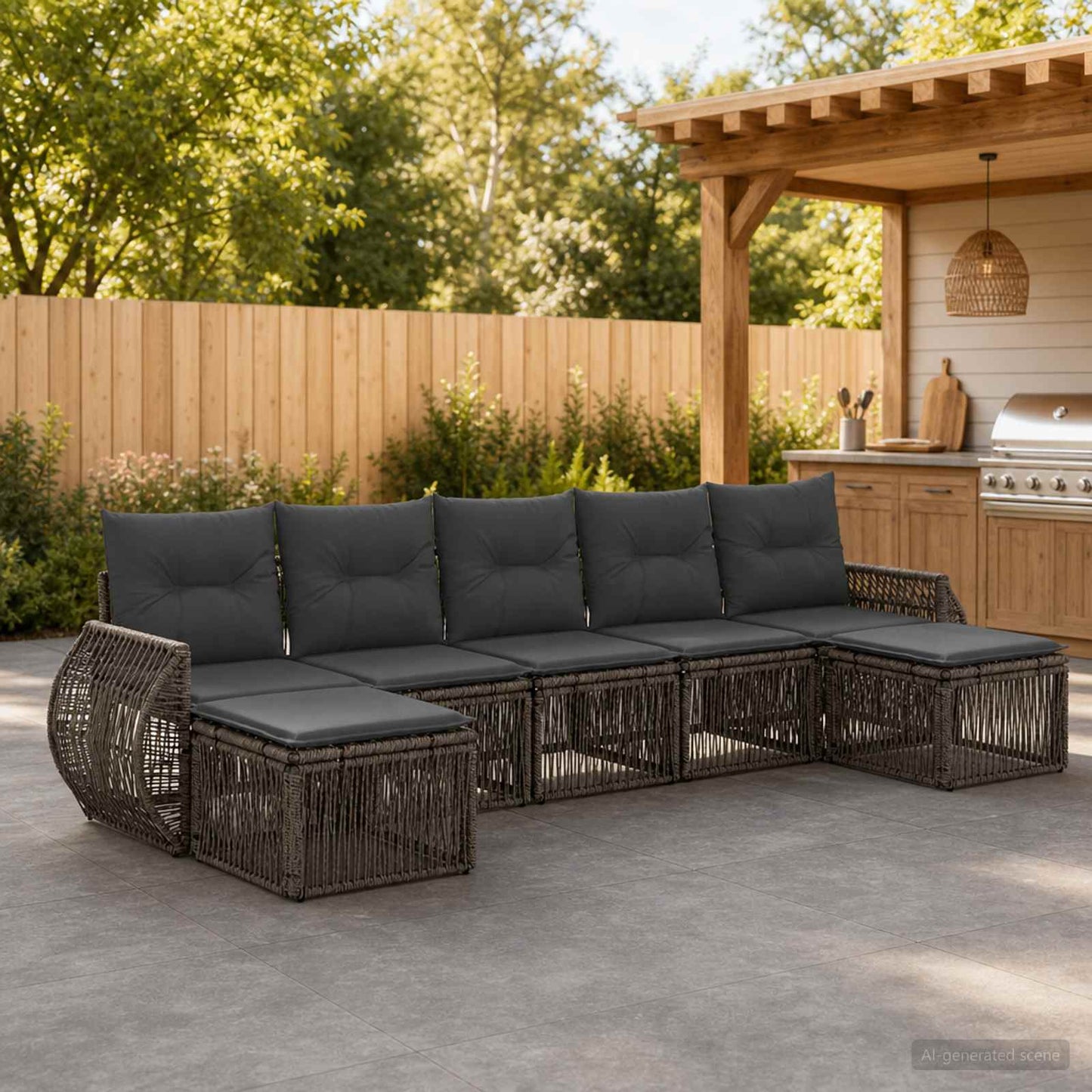 Gartensofa-set 7 stk. Grau und Dunkelgrau Poly-Rattan