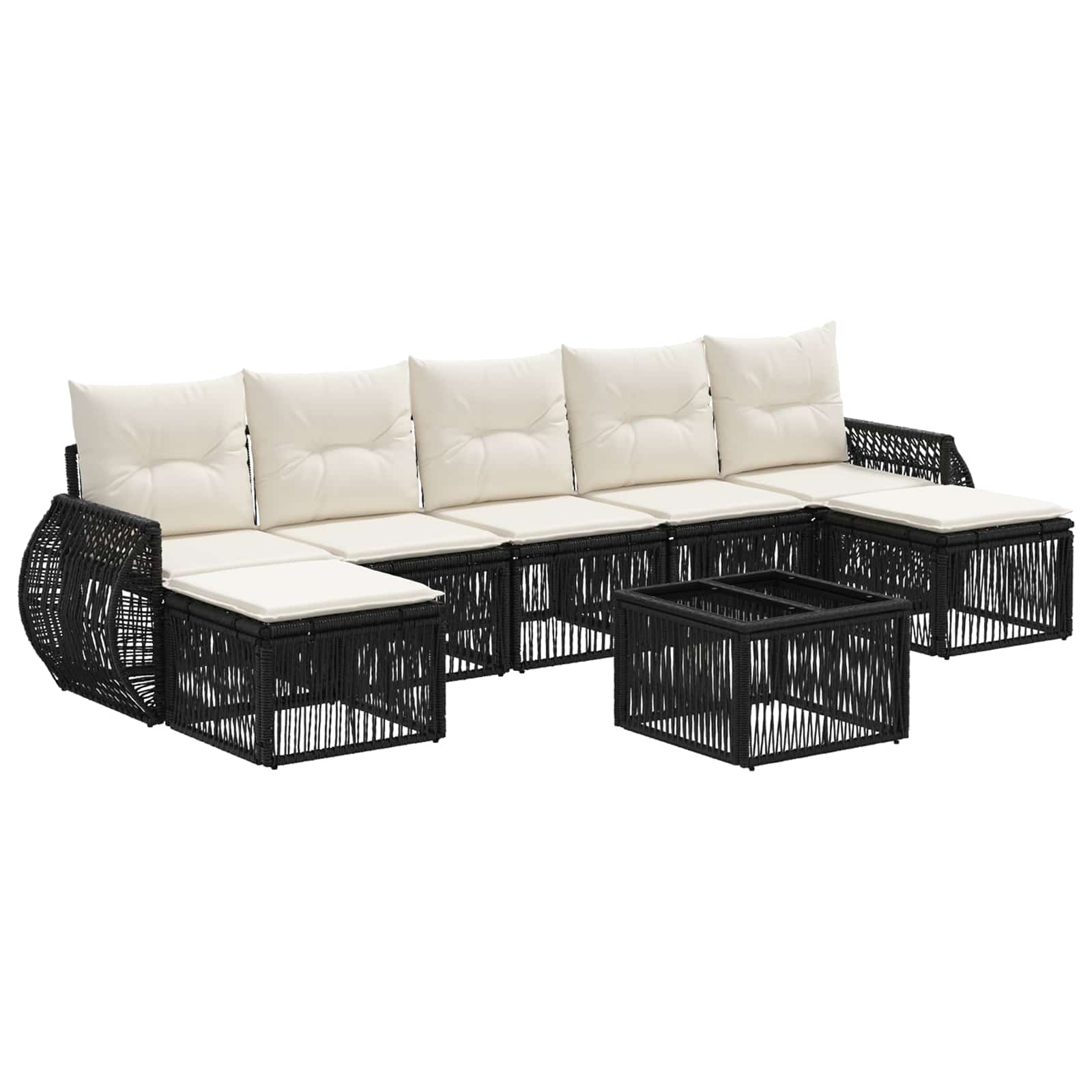 Gartensofa-set 8 stk. Schwarz und Cremeweiß Poly-Rattan