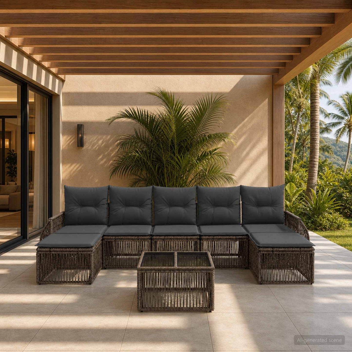 Gartensofa-set 8 stk. Grau und Dunkelgrau Poly-Rattan