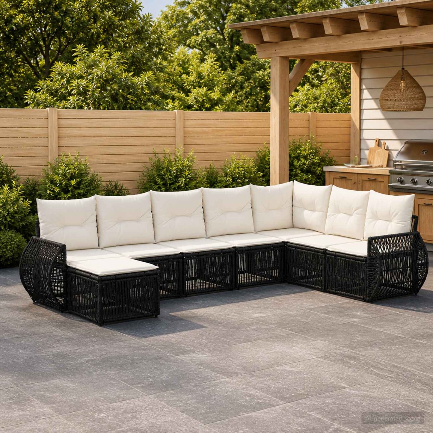 Gartensofa-set 8 stk. Schwarz und Cremeweiß Poly-Rattan