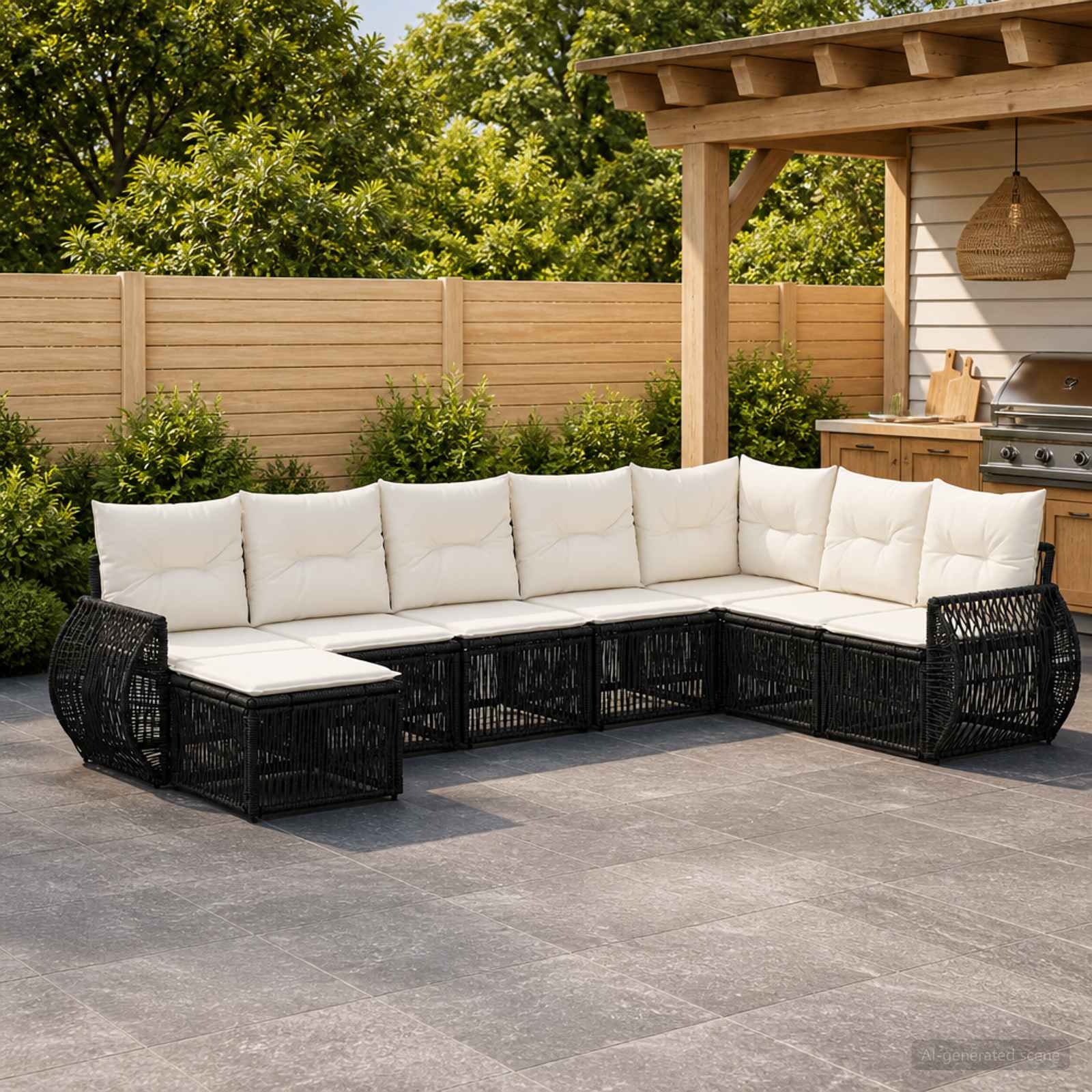 Gartensofa-set 8 stk. Schwarz und Cremeweiß Poly-Rattan