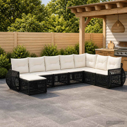 Gartensofa-set 8 stk. Schwarz und Cremeweiß Poly-Rattan