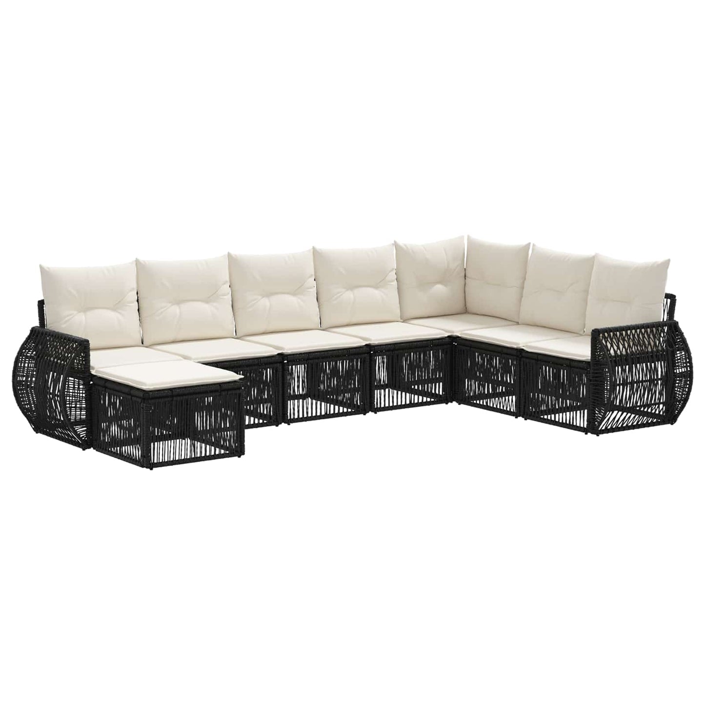 Gartensofa-set 8 stk. Schwarz und Cremeweiß Poly-Rattan