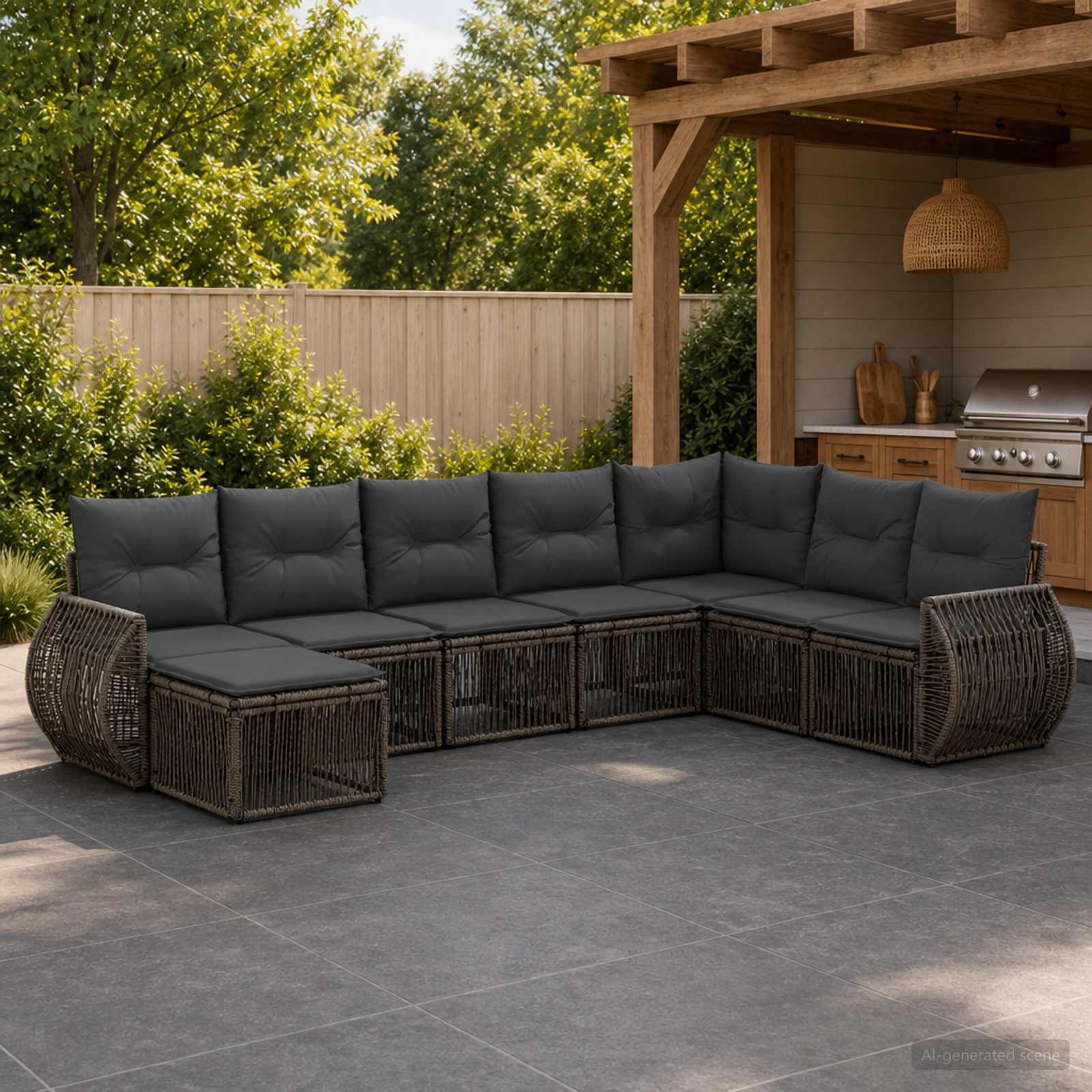 Gartensofa-set 8 stk. Grau und Dunkelgrau Poly-Rattan