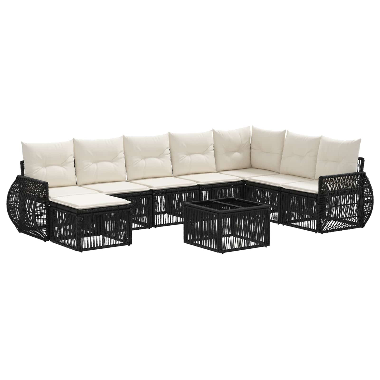 Gartensofa-set 9 stk. Schwarz und Cremeweiß Poly-Rattan