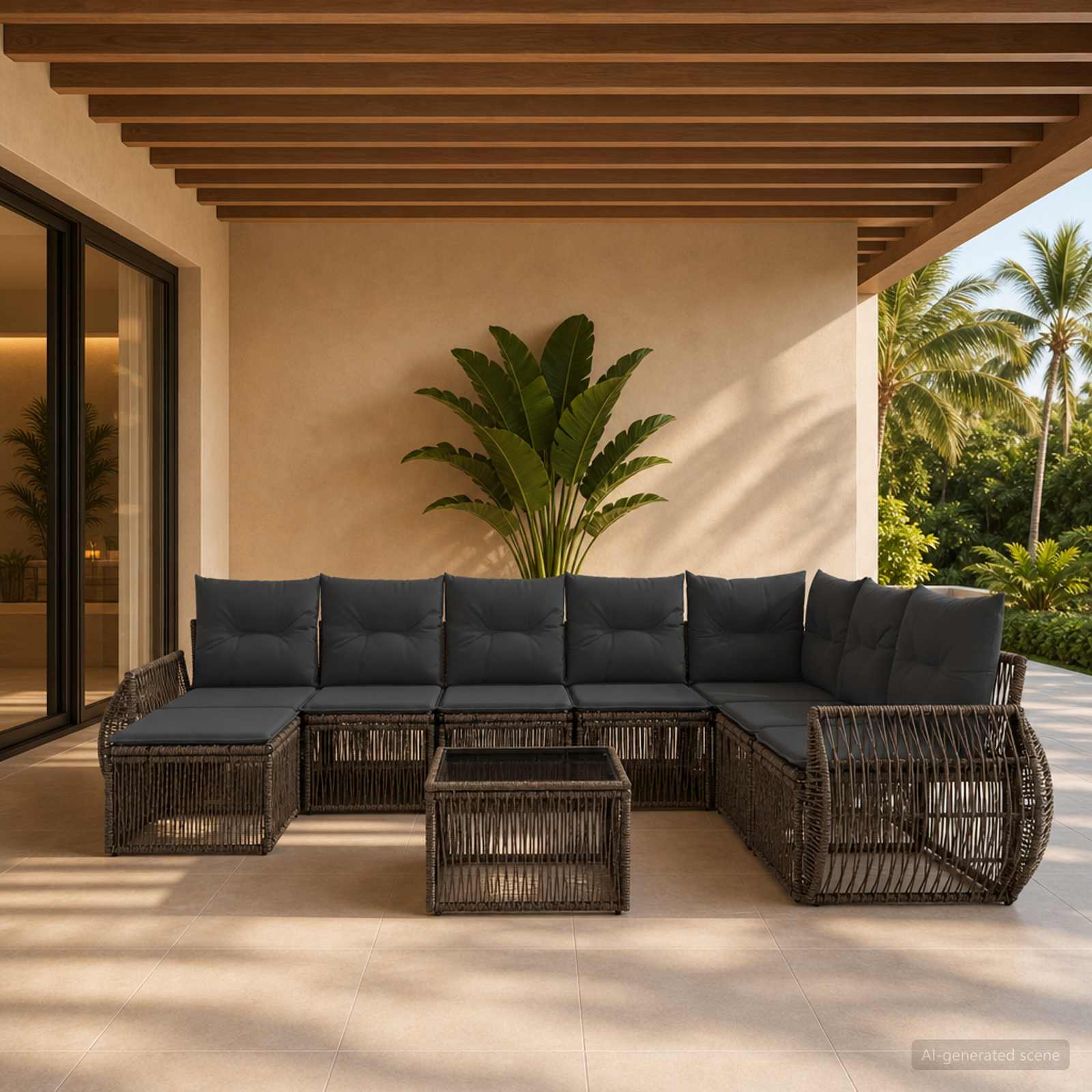 Gartensofa-set 9 stk. Grau und Dunkelgrau Poly-Rattan
