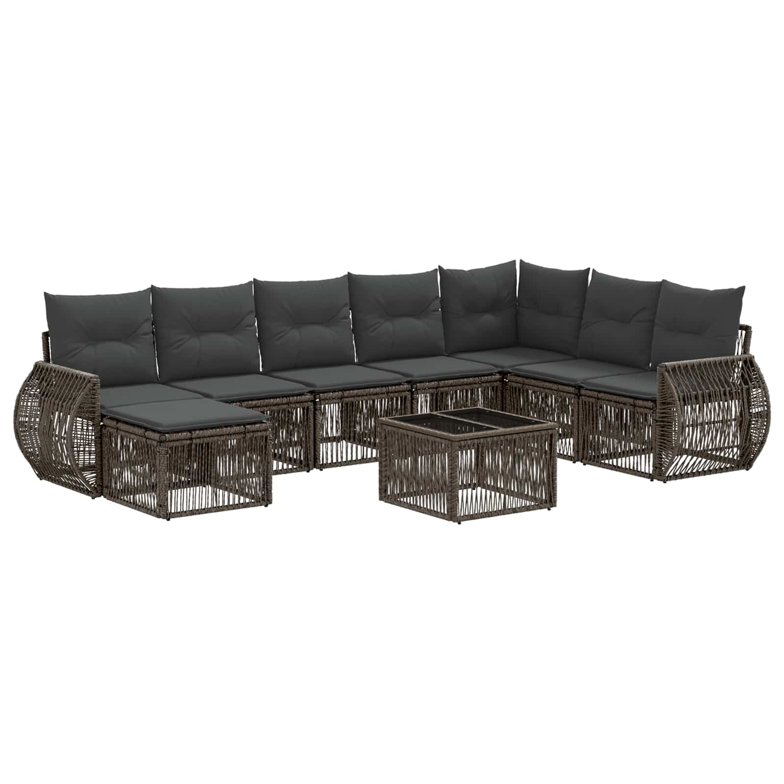 Gartensofa-set 9 stk. Grau und Dunkelgrau Poly-Rattan