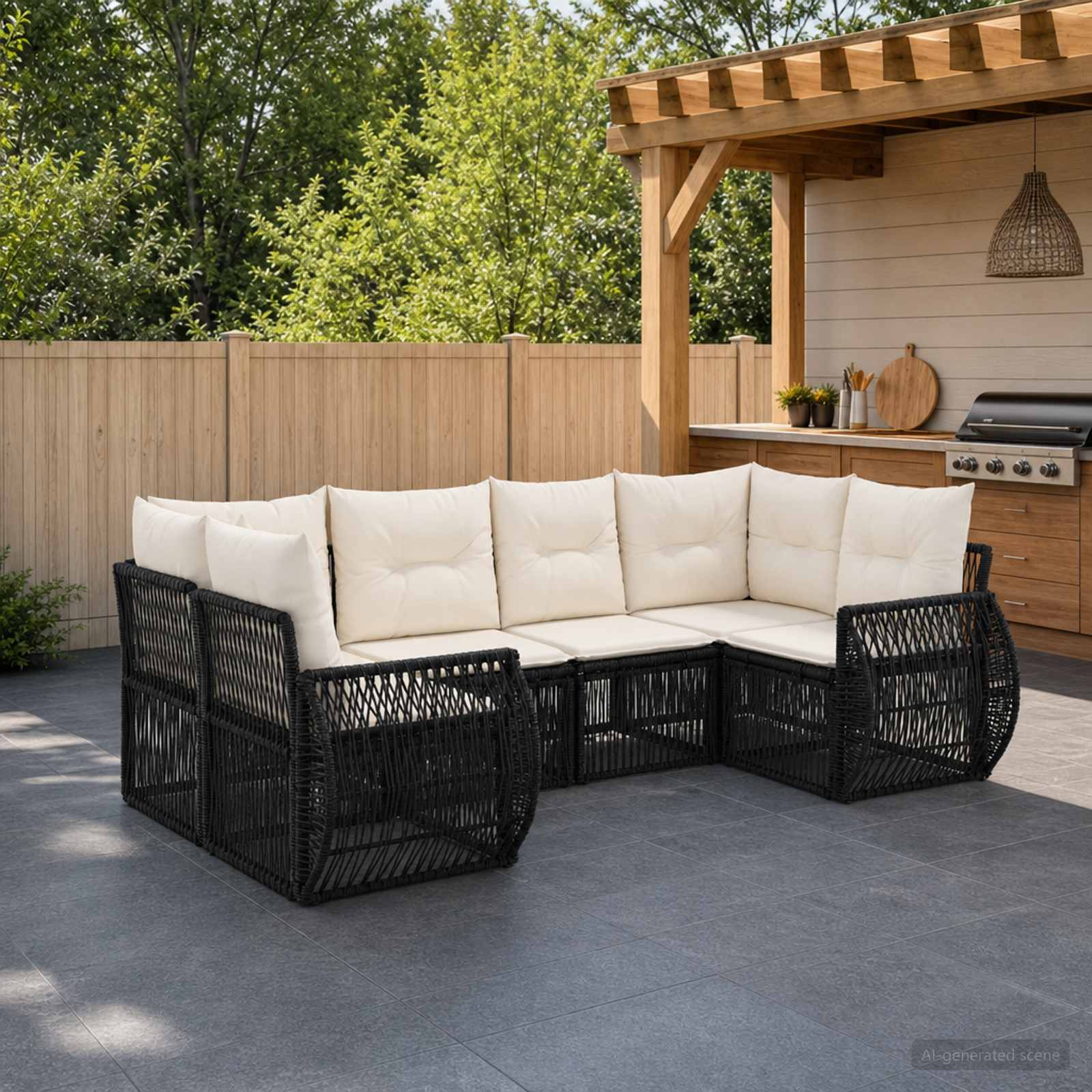 Gartensofa-set 6 stk. 6-Sitzanzahl Schwarz und Cremeweiß