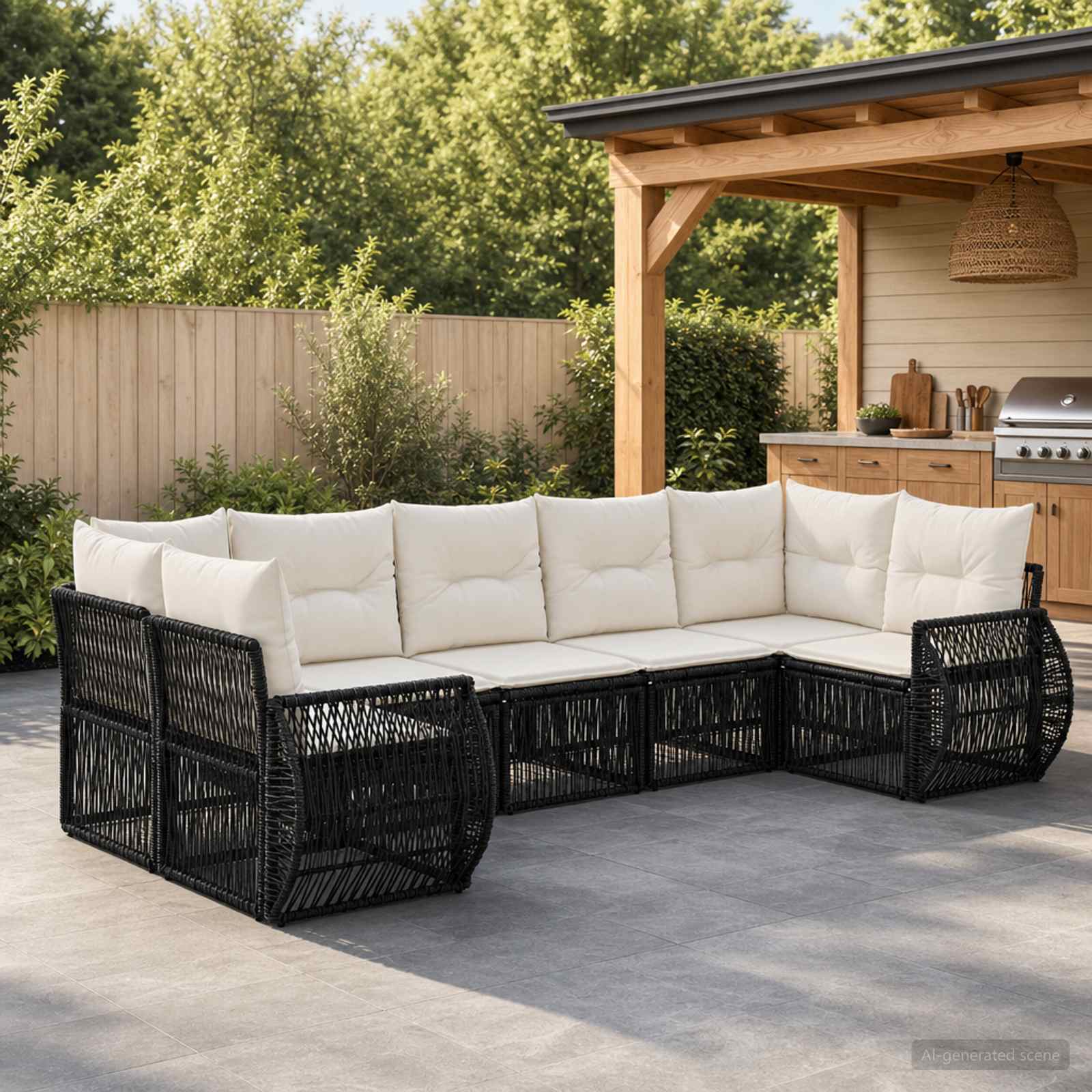 Gartensofa-set 7 stk. 7-Sitzanzahl Schwarz und Cremeweiß