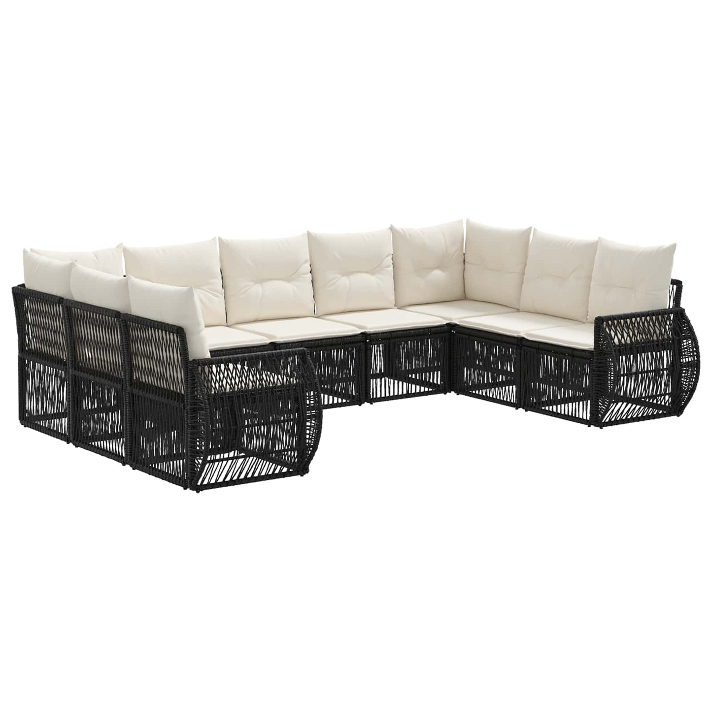 Gartensofa-set 9 pcs Schwarz und Cremeweiß Poly-Rattan