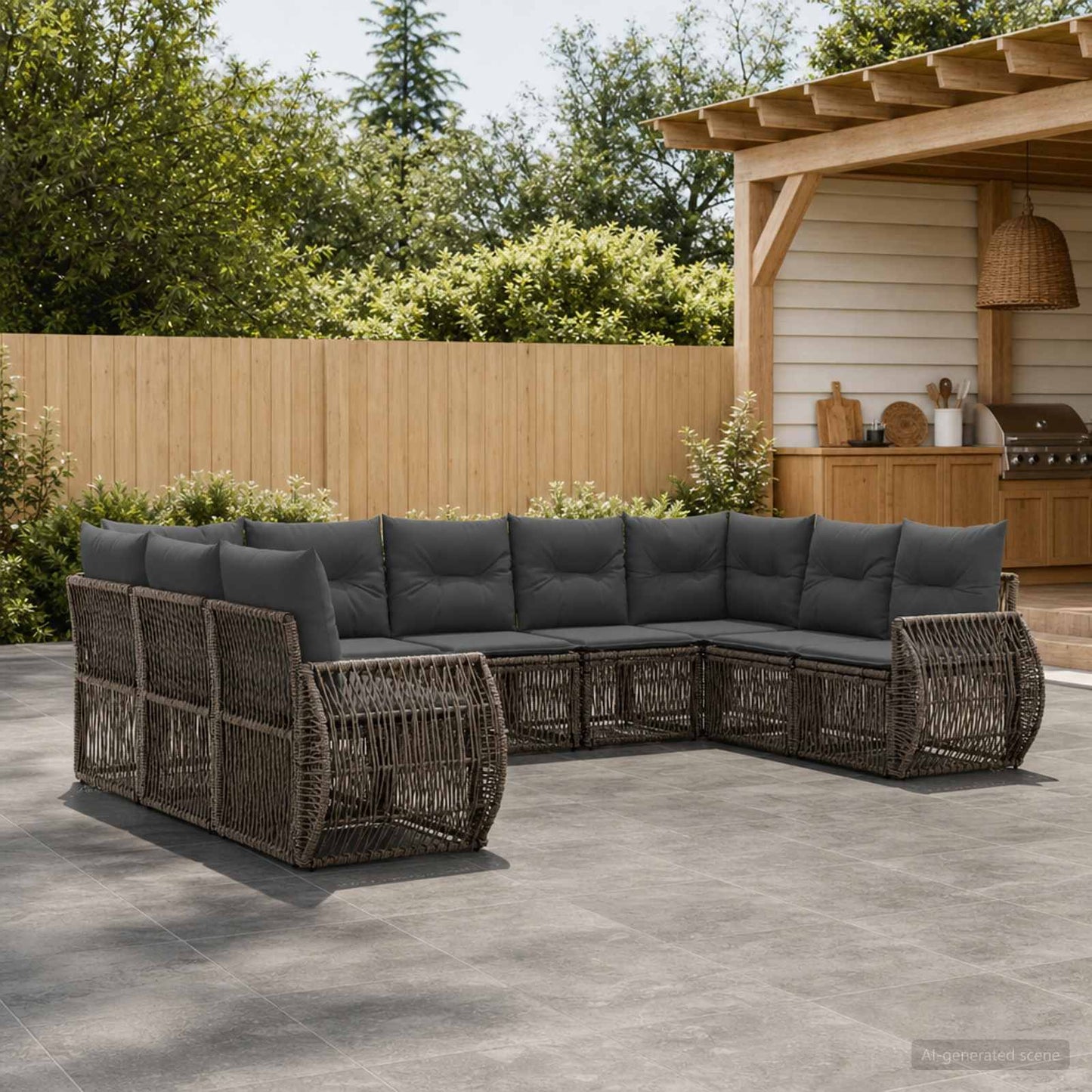 Gartensofa-set 9 stk. Grau und Dunkelgrau Poly-Rattan
