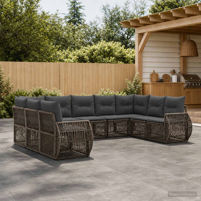 Gartensofa-set 9 stk. Grau und Dunkelgrau Poly-Rattan