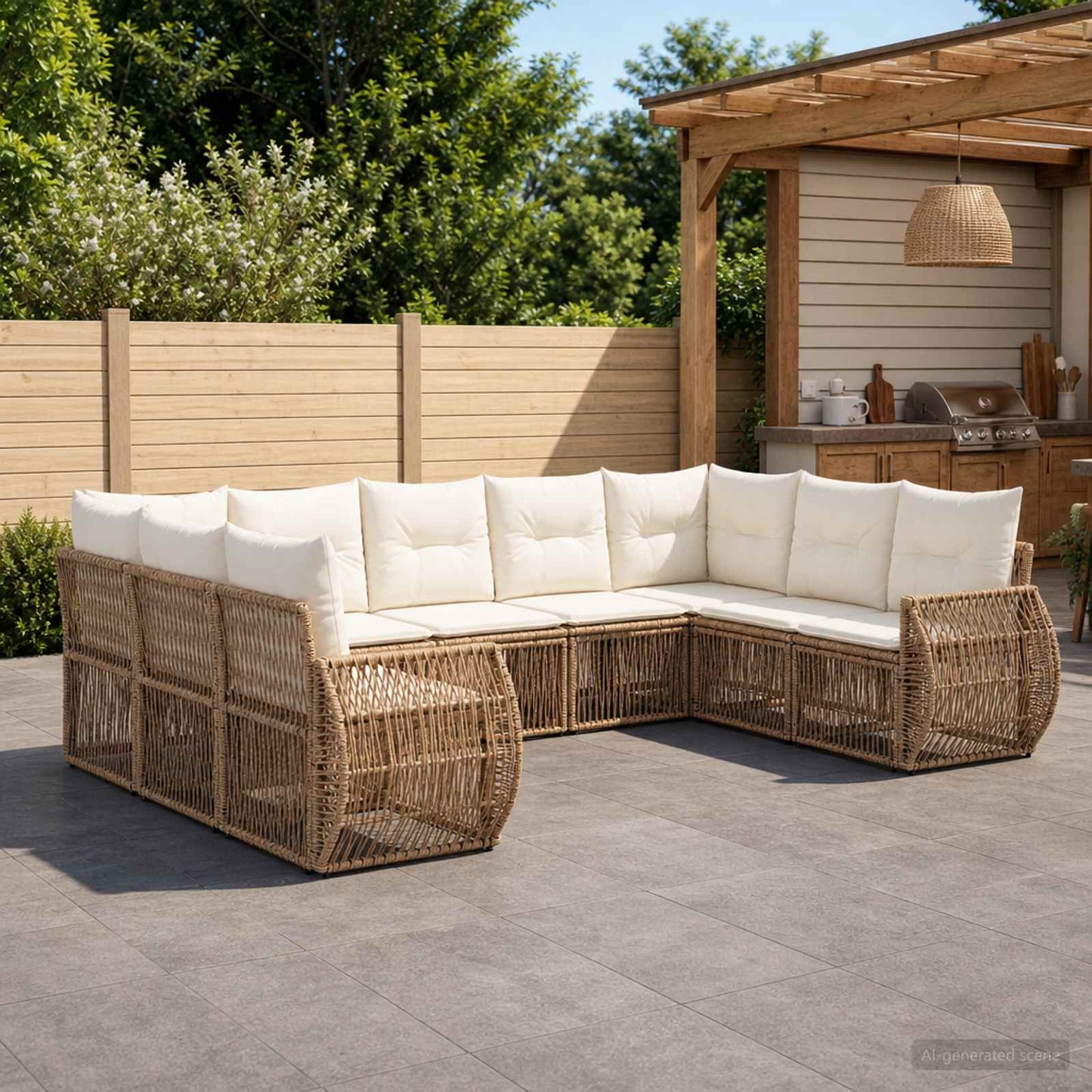 Gartensofa-set 9 pcs Beige und Cremeweiß Poly-Rattan