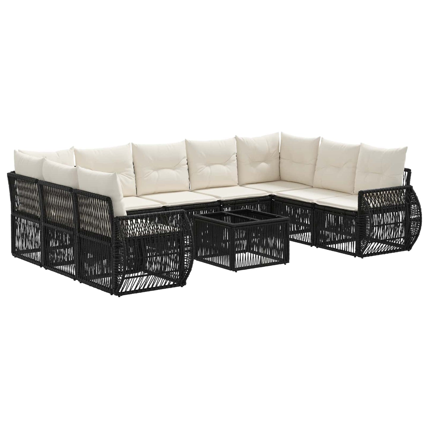 Gartensofa-set 10 pcs Schwarz und Cremeweiß Poly-Rattan