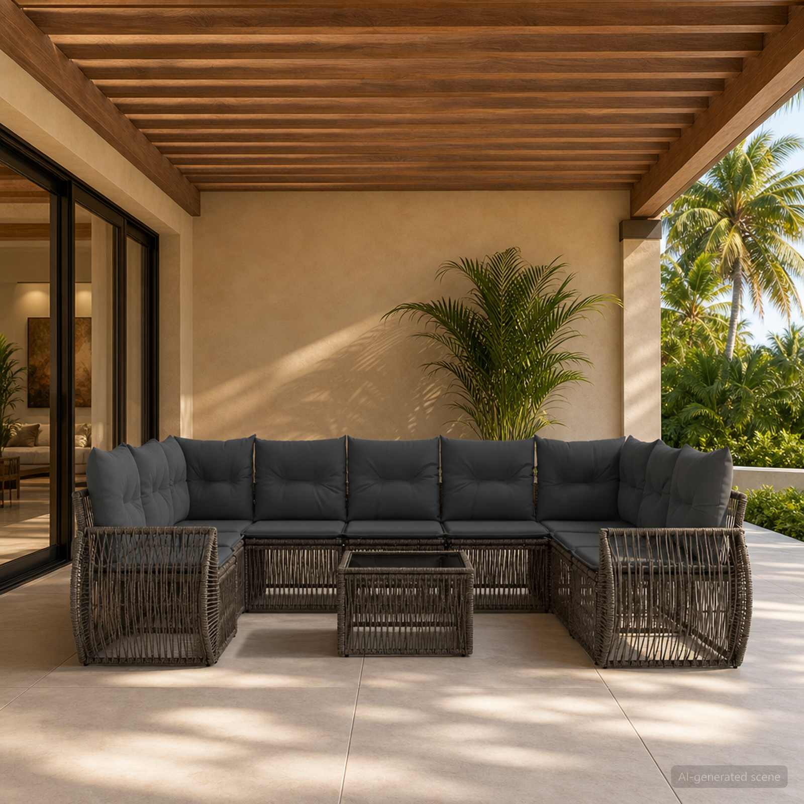Gartensofa-set 10 stk. Grau und Dunkelgrau Poly-Rattan