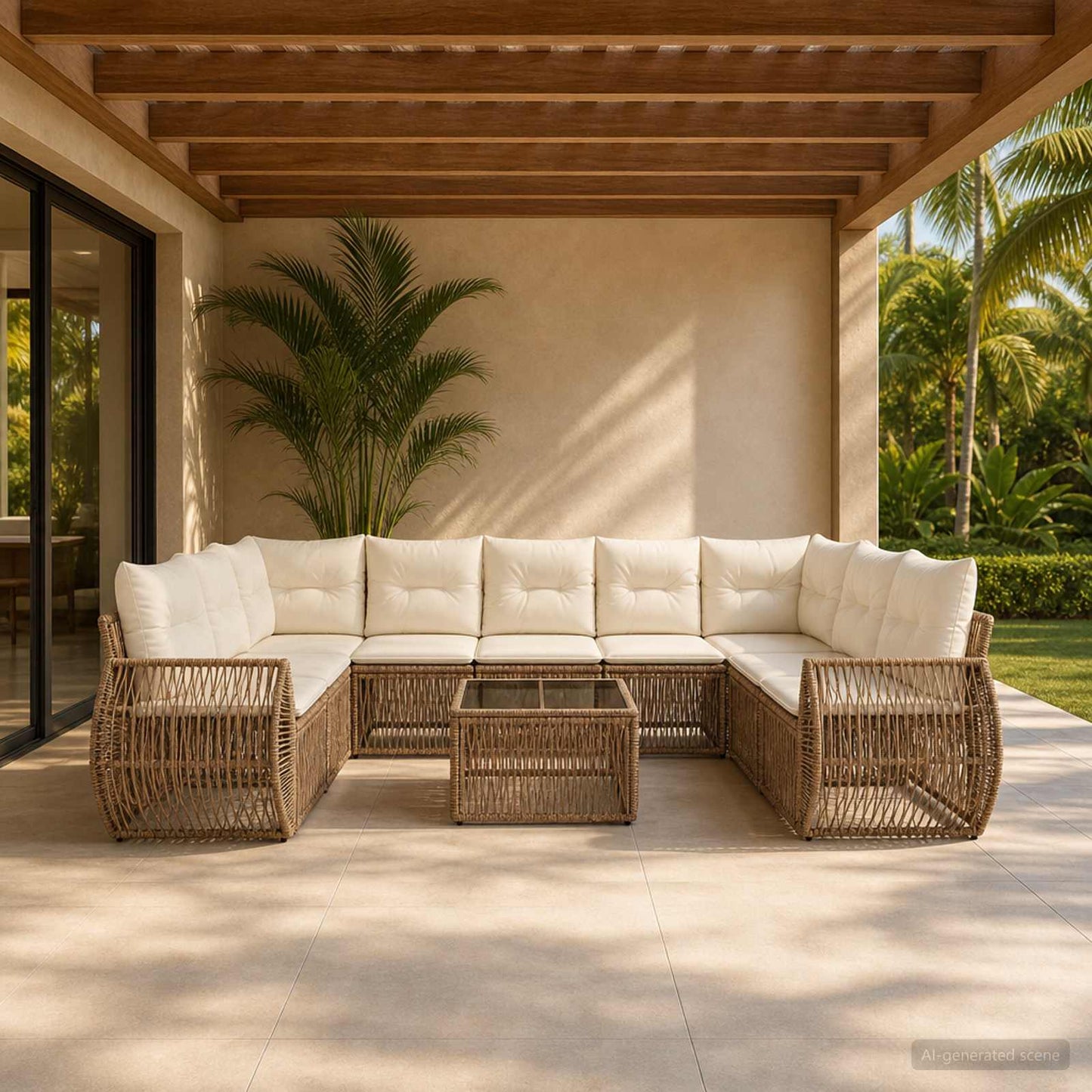 Gartensofa-set 10 pcs Beige und Cremeweiß Poly-Rattan