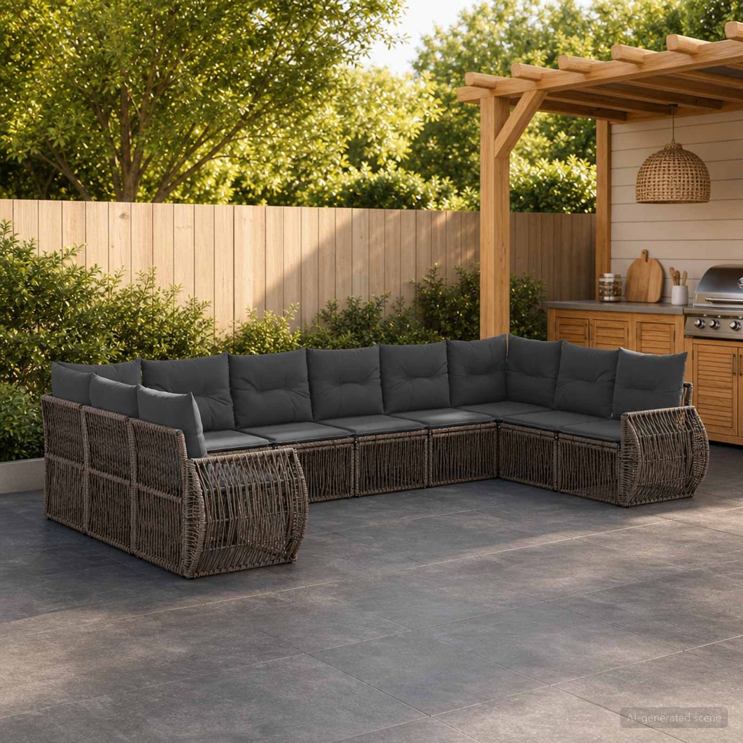 Gartensofa-set 10 pcs Grau und Dunkelgrau Poly-Rattan